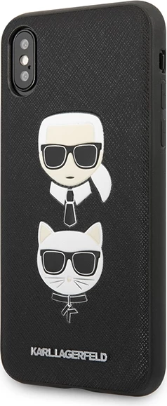 Mbështjellës Karl Lagerfeld Saffiano Karl&Choupette Head për iPhone X/XS, e zezë
