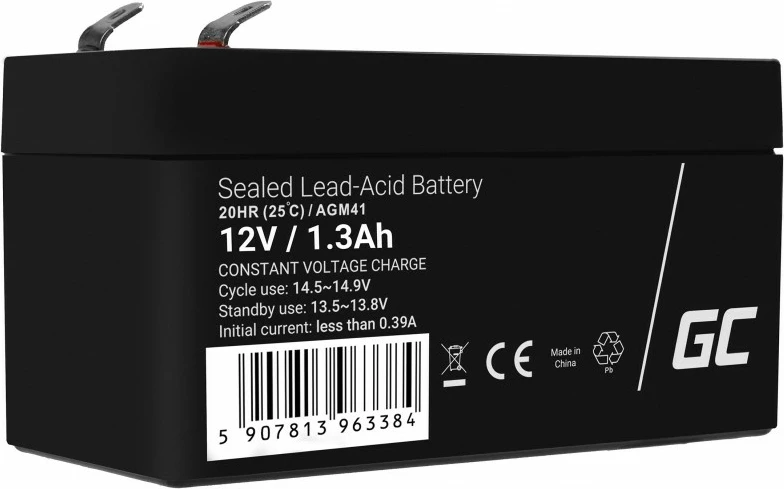 Bateri AGM VRLA, Green Cell, AGM41, 12V 1.3Ah, terminal Faston F1