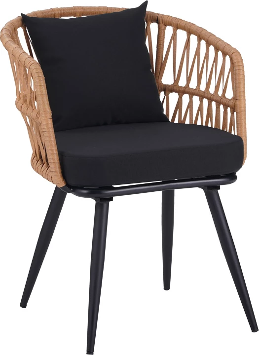 Set tavoline me karrige Naoki, 5 pjesë, xham-pe rattan, ngjyrë natyrale, këmbë të zeza, 140x80x78cm