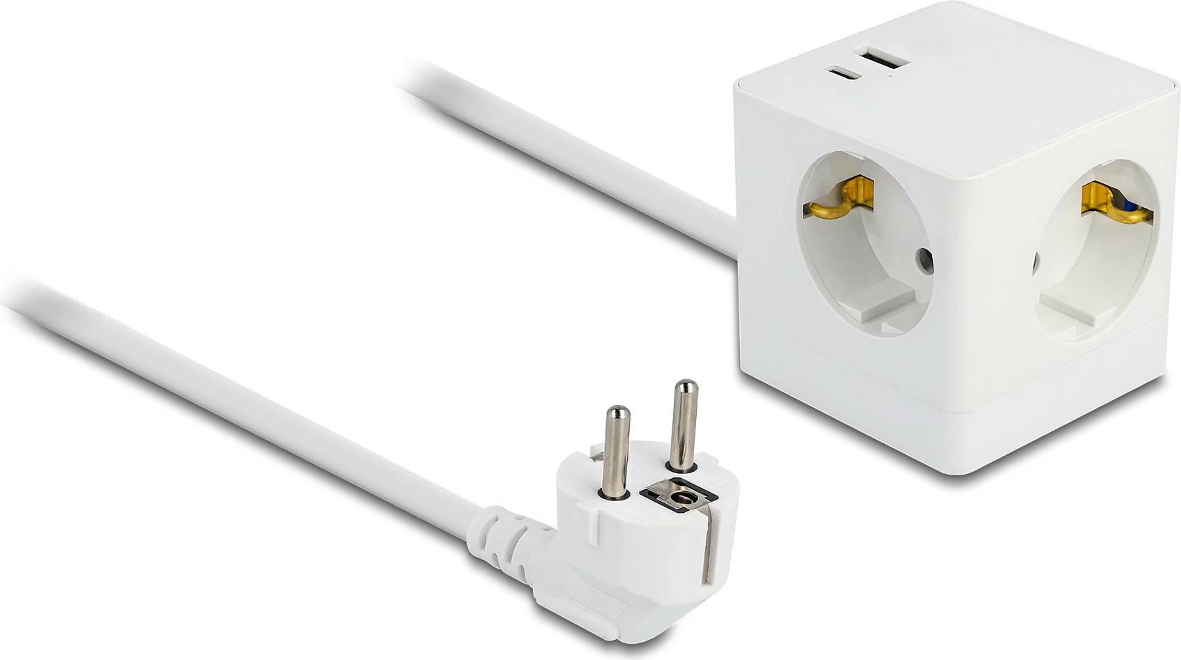 Zgjatues prizash kub DeLOCK 11502, 3x Type F, 2x USB (USB-C PD 20 W), kabllo 1.5 m, i bardhë