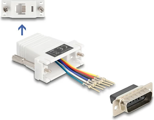 Adapter DeLOCK D-Sub 15 pin (mashkull) në RJ12 (femër), kit montimi, i bardhë