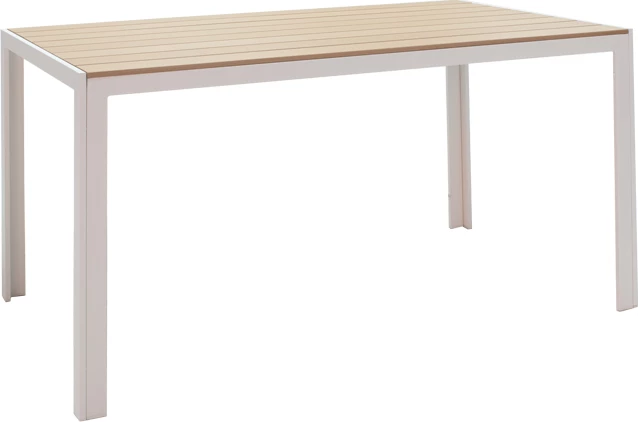 Set tavolinë me karrige për terasë Nares-Elation, alumin i bardhë, plywood natyral, 140x80x72.5cm, 5 pjesë