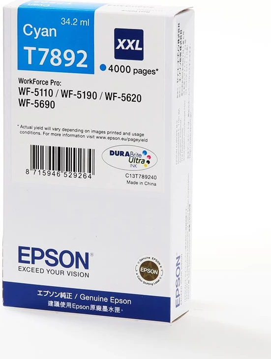 Kartrixh boje, Epson, T7892 / C13T789240, XXL 34.2 ml 4000 faqe, Cian
