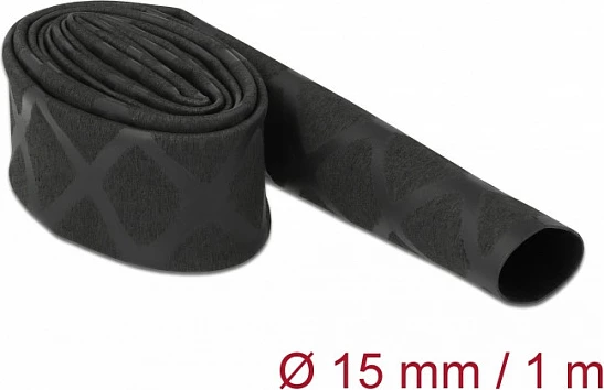 Tub termo-tkurrës DeLOCK X-pattern antirrëshqitës 1 m x 15 mm, 2:1, i zi