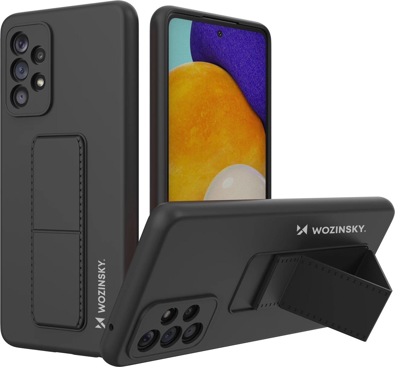 Mbështjellës Wozinsky Kickstand Case për Samsung Galaxy A73, silikon, i zi