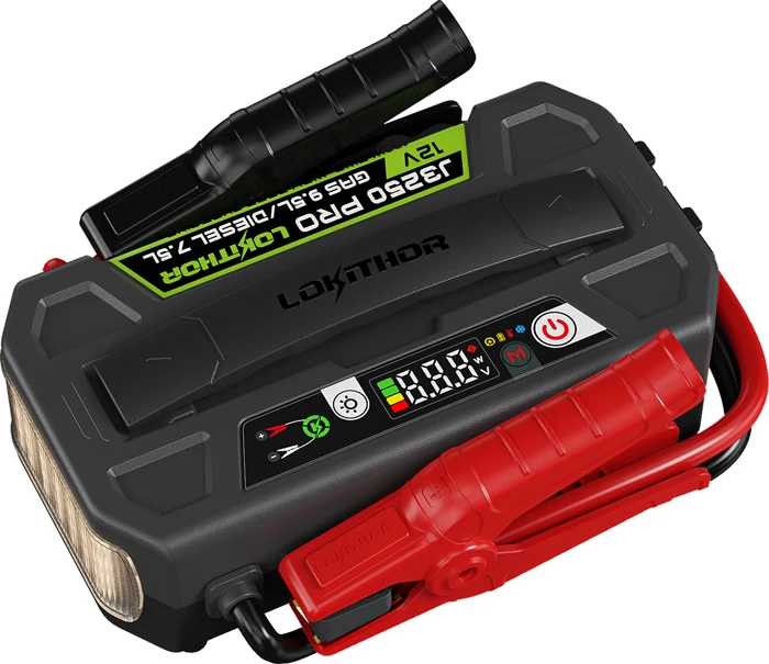 Booster startimi, Lokithor J3250 Pro, 3250A 74.24Wh 12V LiFePO4, USB-C 100W, IP65, zi/kuqe, set me kabllo
