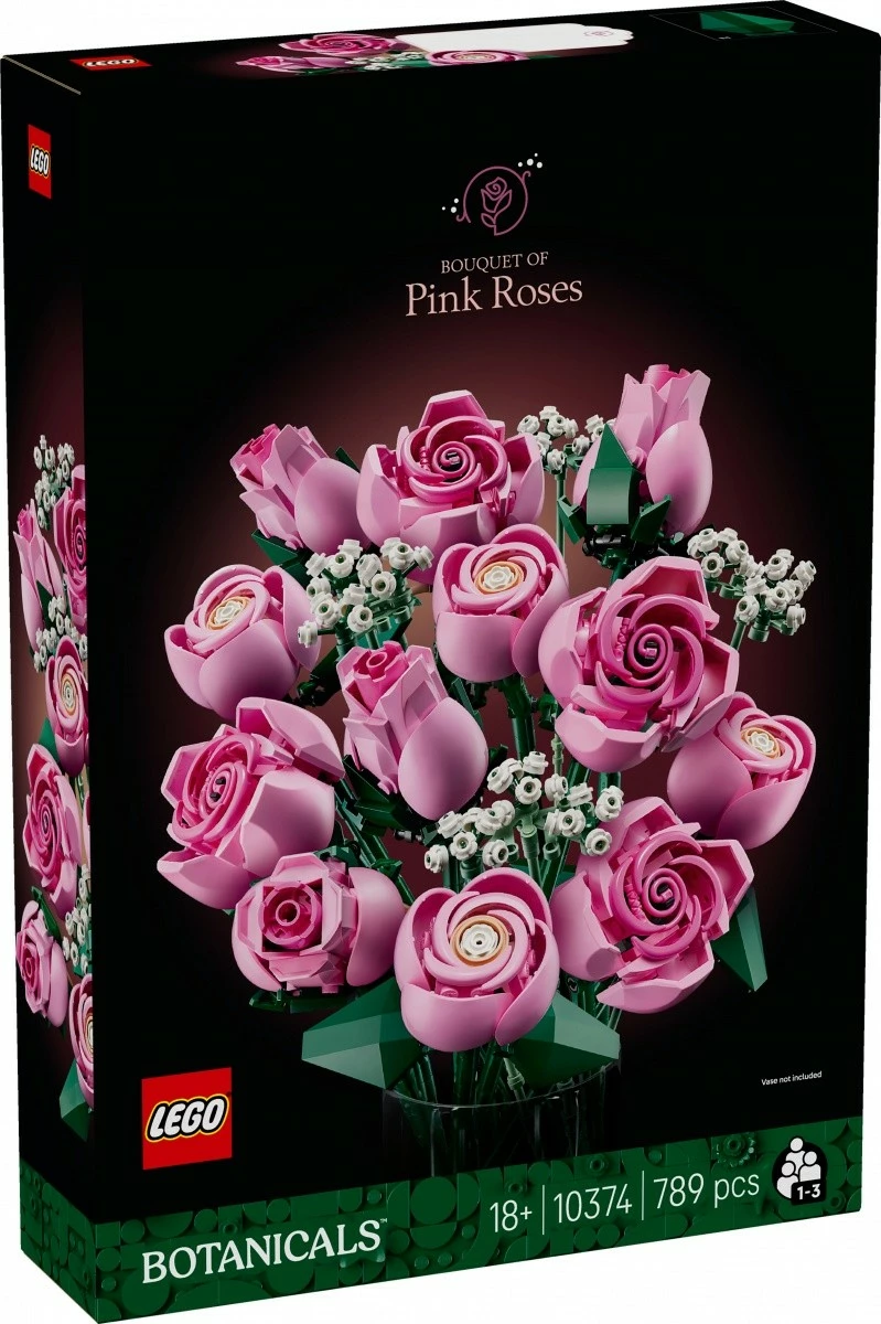 Set ndërtimi, LEGO, Botanicals 10374 Bouquet of Pink Roses, 789 pjesë, për të rritur 18+, rozë