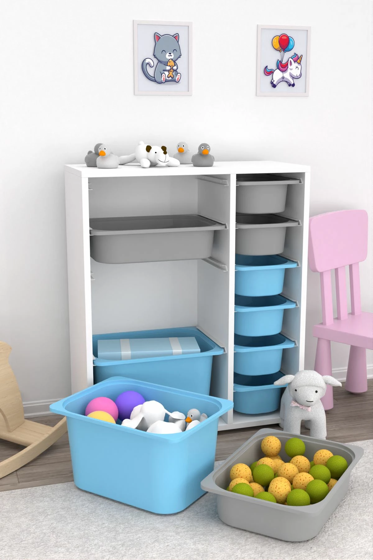 Dollap multifunksional Hanah Home, Zen 2D2K6U, i bardhë, gri, kaltër
