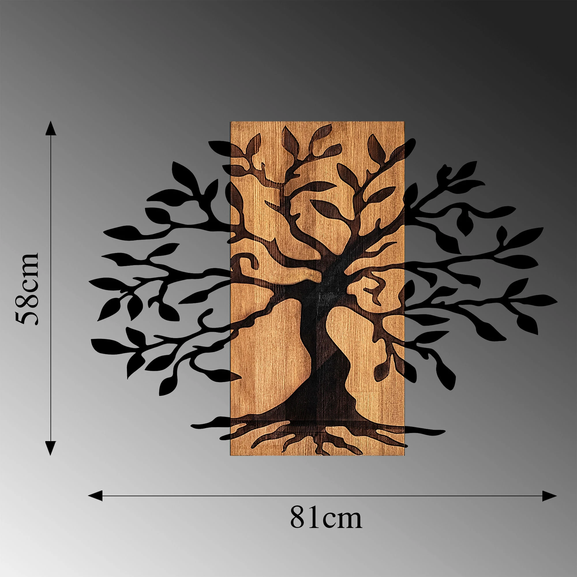 Aksesor dekorativ muri prej druri, Wallity MA-305, ngjyrë arre, e zezë, 58x80cm