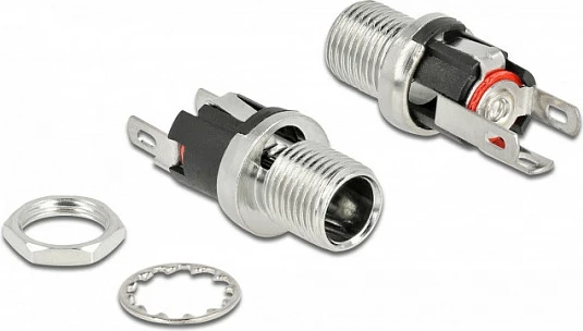 Konektor DC DeLOCK 5.5x2.1mm, bulkhead/panel mount, 12mm M8*P0.75, 3A 16V, krom