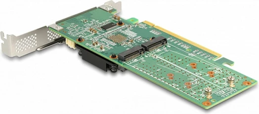 Kartë adapter PCIe x16 DeLOCK për 4x M.2 NVMe Key M, low profile, me ventilator, e gjelbër