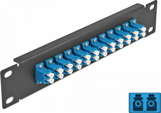 Patch panel fibër optike DeLOCK 10" 12-Port LC Duplex, 1U, zi/blu