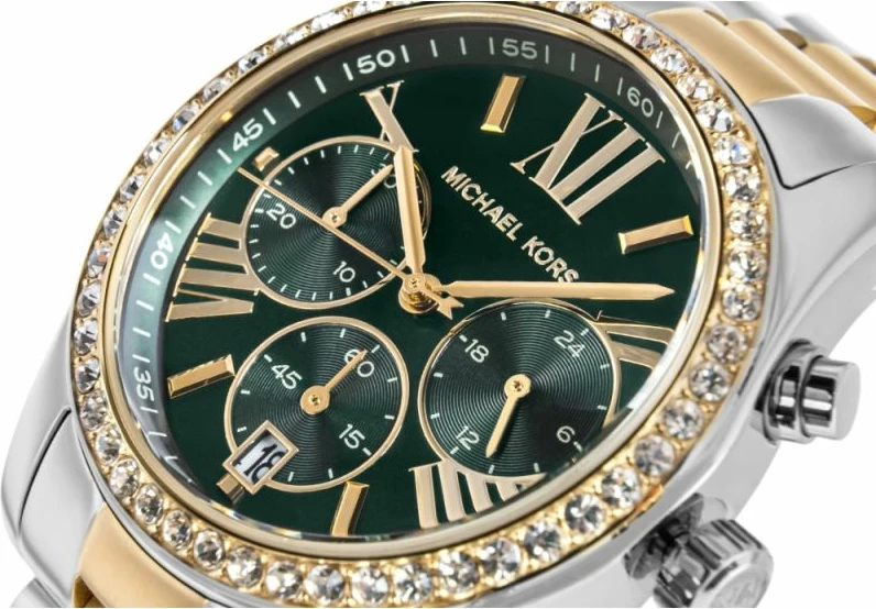 Orë dore për femra Michael Kors, argjendtë-ari me të gjelbërt