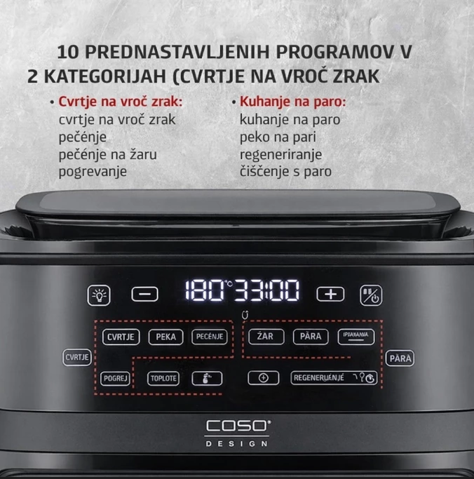 Fritezë me ajër të nxehtë me avull CASO AirFry & Steam 700, 7 L, 1700 W, e zezë