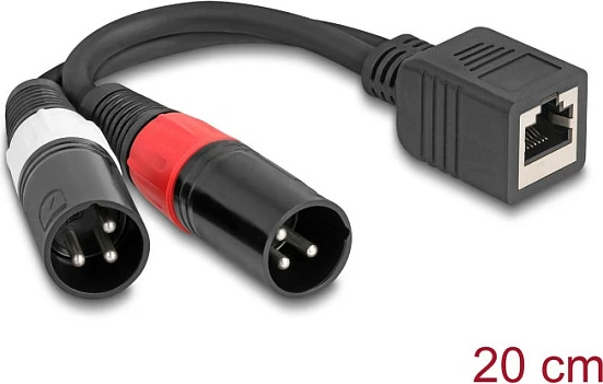 Kabllo adapter DeLOCK 88179, RJ-45 femër në 2x XLR 3-pin mashkull, 0.2 m, e zezë