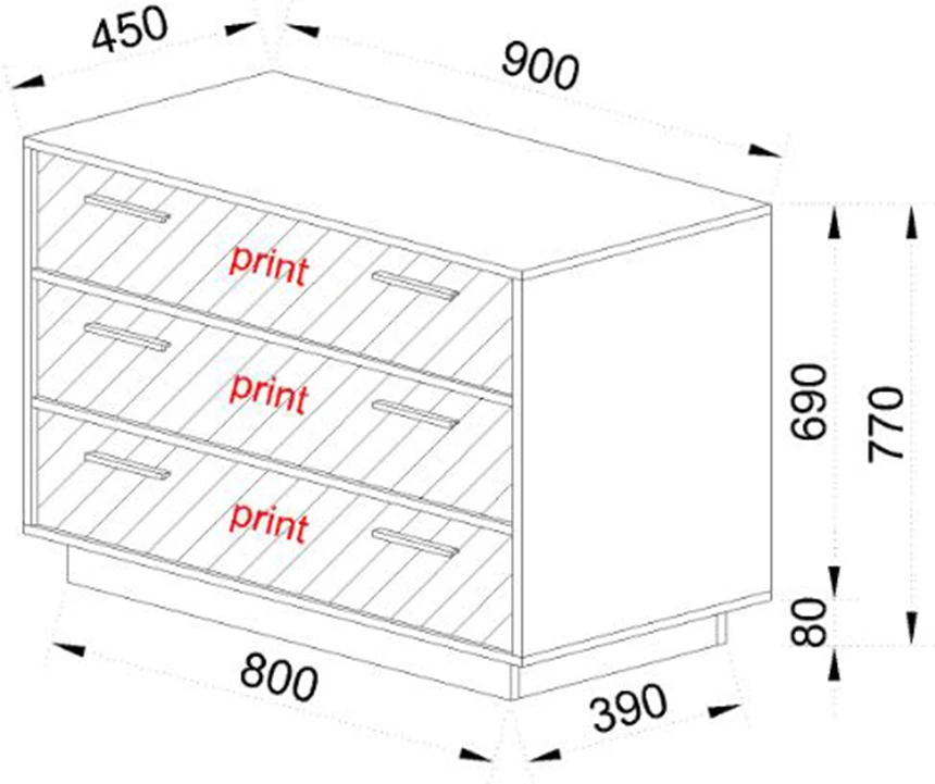 Komodë me 3 sirtarë, melaminë, sonoma-gri e errët, 90x45x78cm