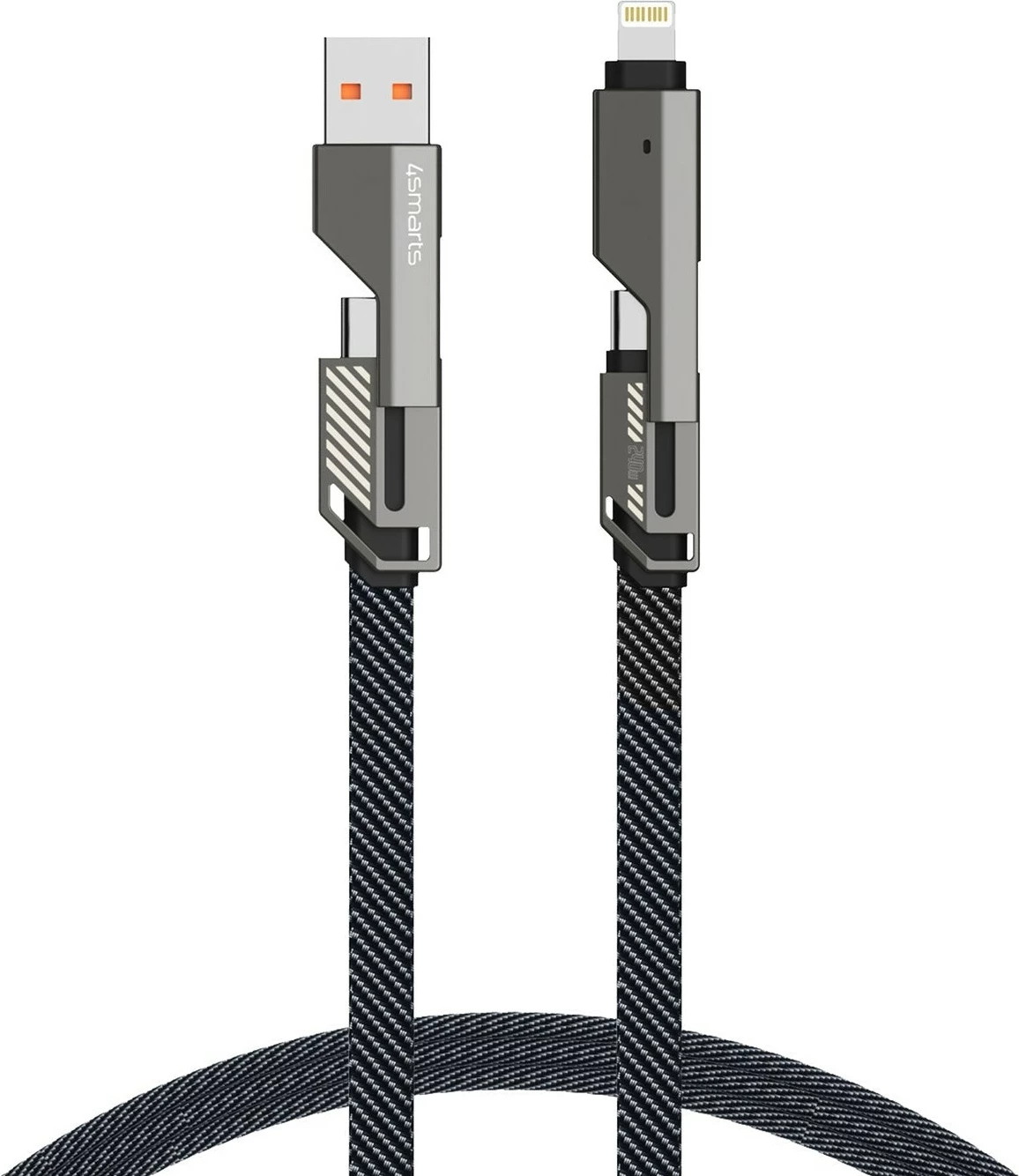 Kabllo USB-C 4smarts ComboCord Flat 240W 1.5m me keyring, e zezë