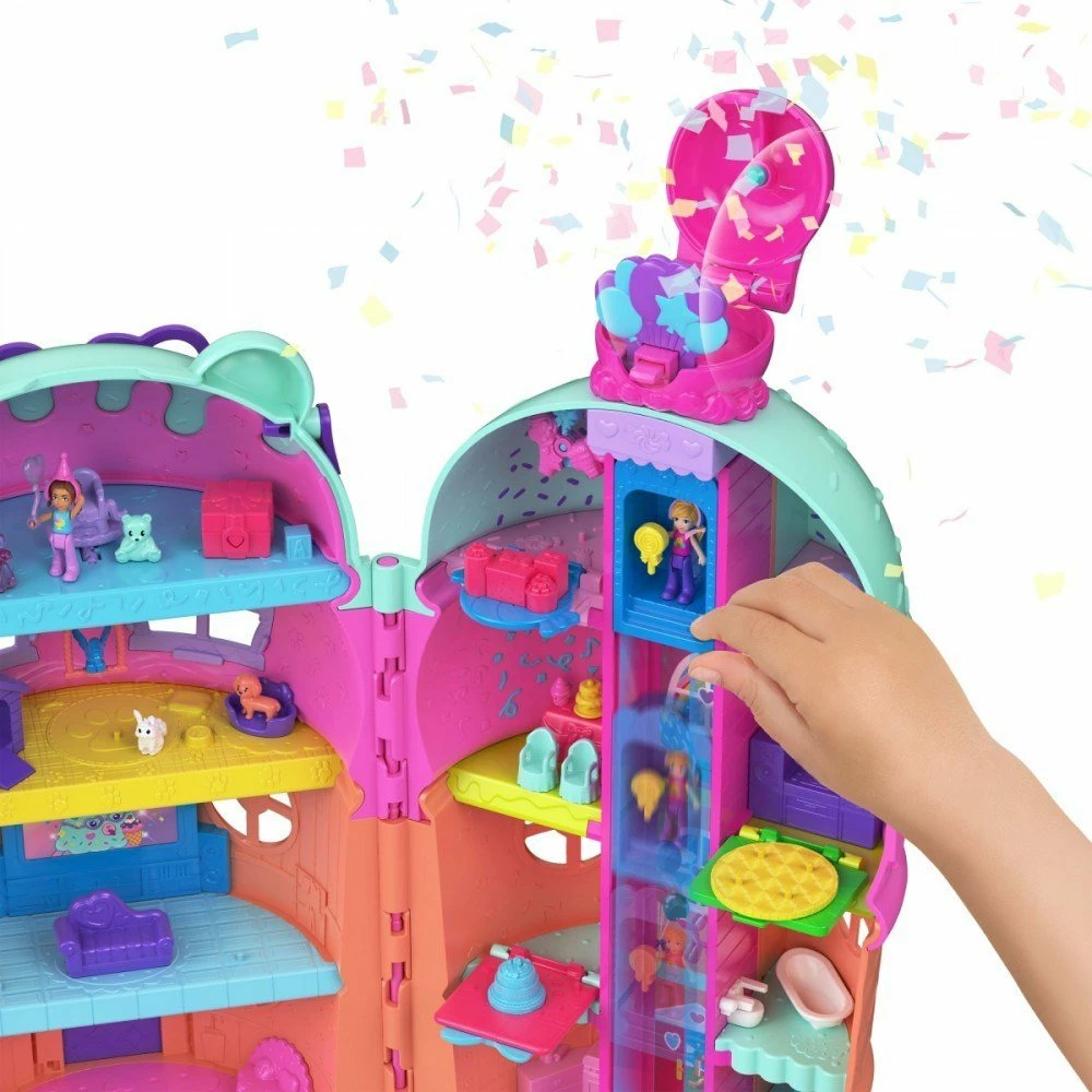 Shtëpizë kukullash Mattel Polly Pocket Ice Cream Cone House JFT91, 4 kate, me pishinë dhe ashensor, shumëngjyrëshe, set me 2 mikro kukulla + 25+ aksesorë