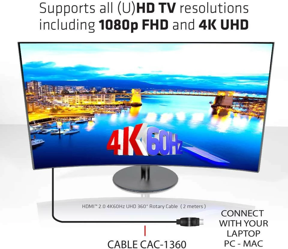 Kabllo HDMI Club3D 2.0, 2m, rrotulluese, e zezë