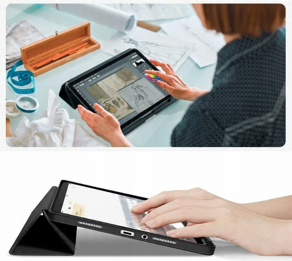 Këllëf flip Tech-Protect SmartCase Pen për Xiaomi Redmi Pad 2 11.0\", silikon mat, me mbajtëse stilolapsi, i zi