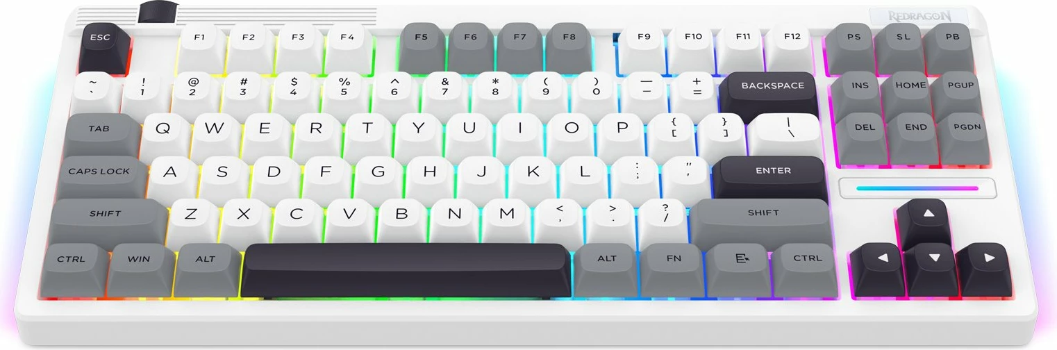 Tastierë mekanike gaming Redragon OTIIM K729 PRO Bullet QL (K729WGB-RGB-PRO), TKL 80%, RGB, tri-mode (USB/Bluetooth/2.4GHz), hot-swap, switches orange, e bardhë