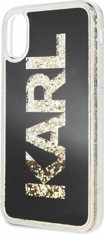 Mbrojtëse telefoni Karl Lagerfeld Karl Logo Glitter për iPhone X/Xs, e zezë