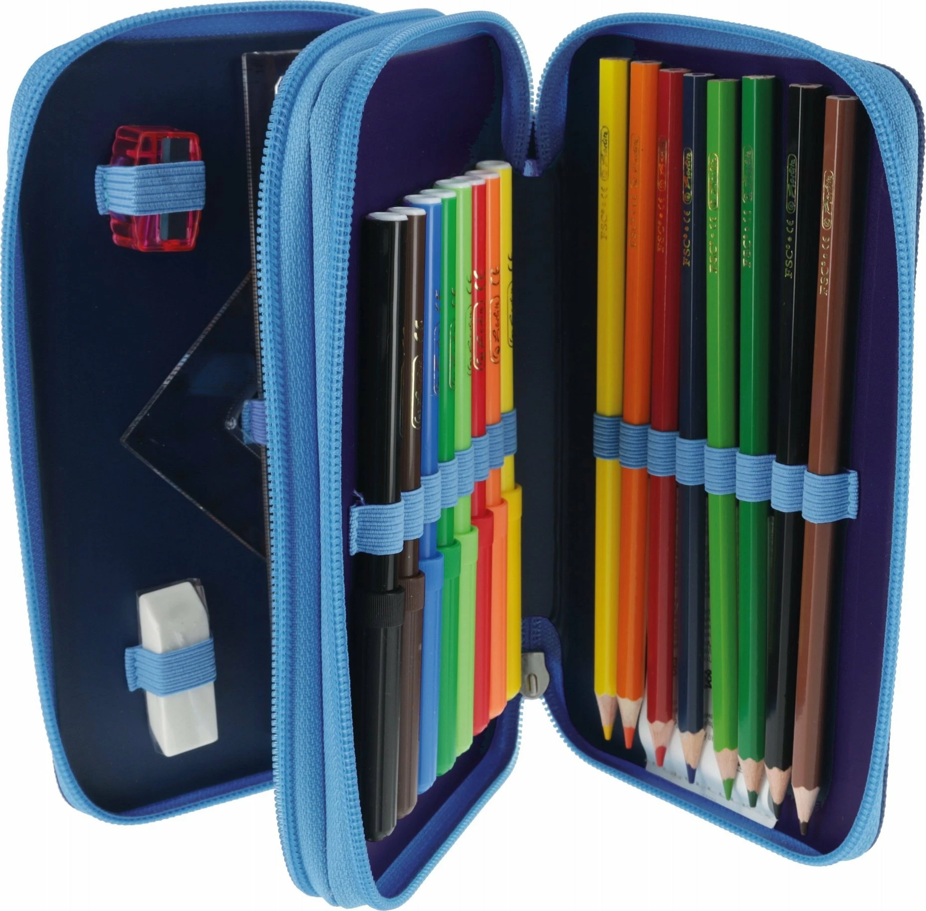Etui dyfishtë lapsash Herlitz Deep Sea 50043385 23 copë, blu