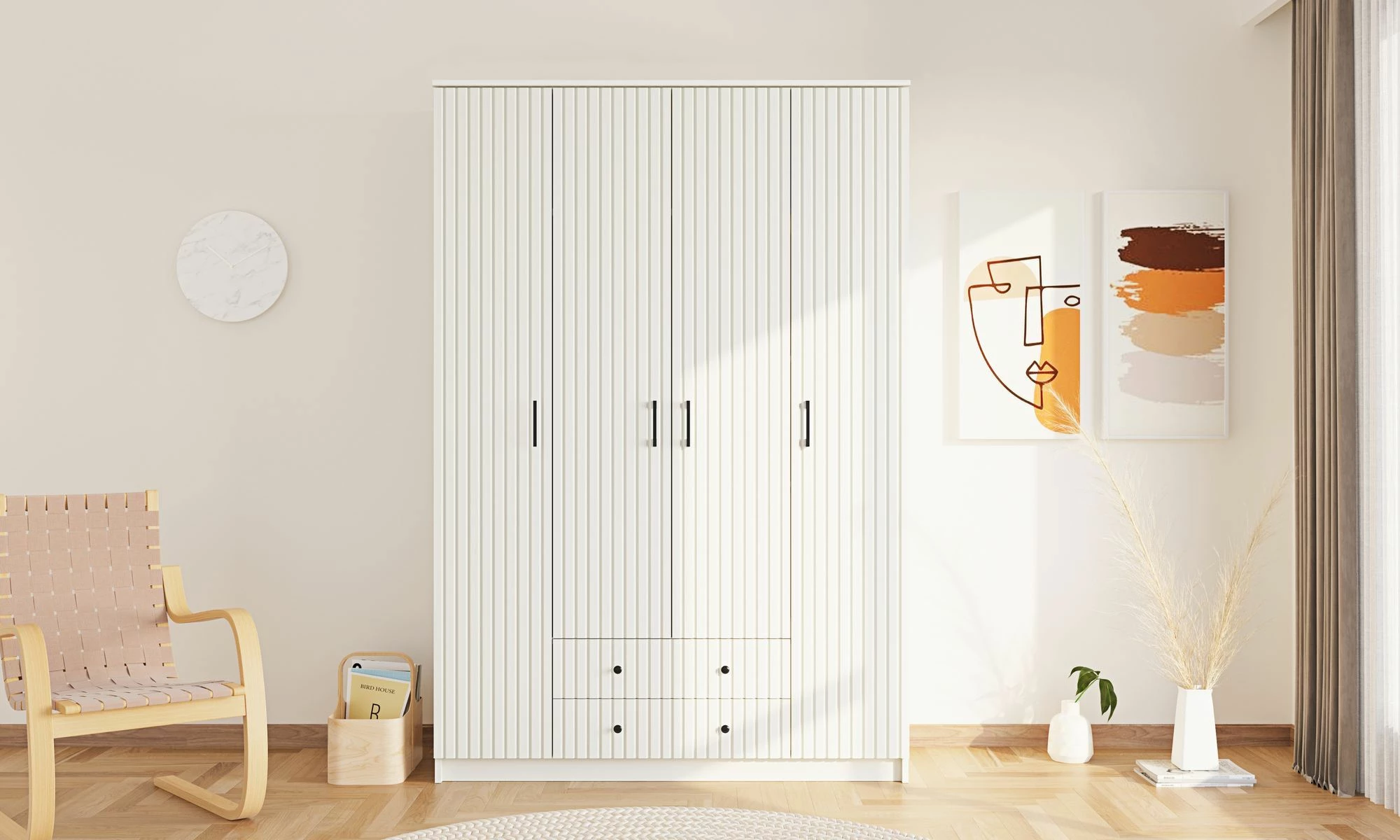 Dollap Skye Decor, ngjyrë e bardhë mat, RB-185-03, 140x210x52 cm