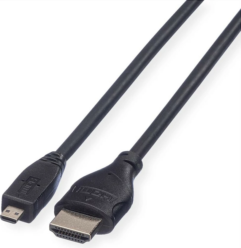 Kabl HDMI ROLINE High Speed me Ethernet, Type A në Type D (Micro HDMI), 2m, 4K, ARC, i zi