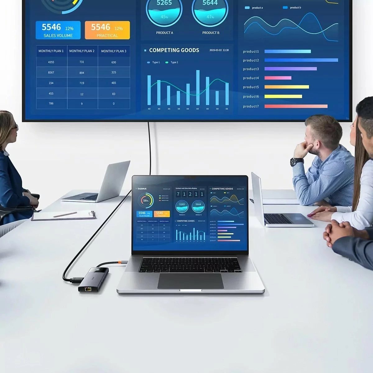 Hub USB Baseus Metal Gleam Series II 6-në-1 USB-C, HDMI 4K@60Hz, RJ-45 1Gbps, USB-C PD 100W, 2x USB-A 3.2 Gen2 10Gbps, gri