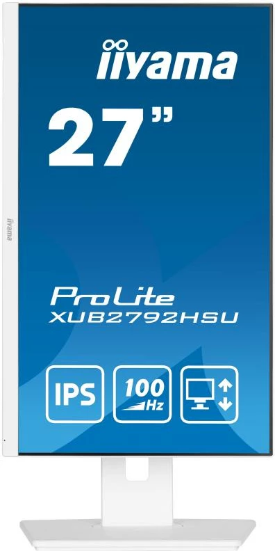 Monitor, iiyama, ProLite XUB2792HSU-W6, 27" IPS 100Hz FreeSync USB 3.2 hub HDMI/DP, i bardhë