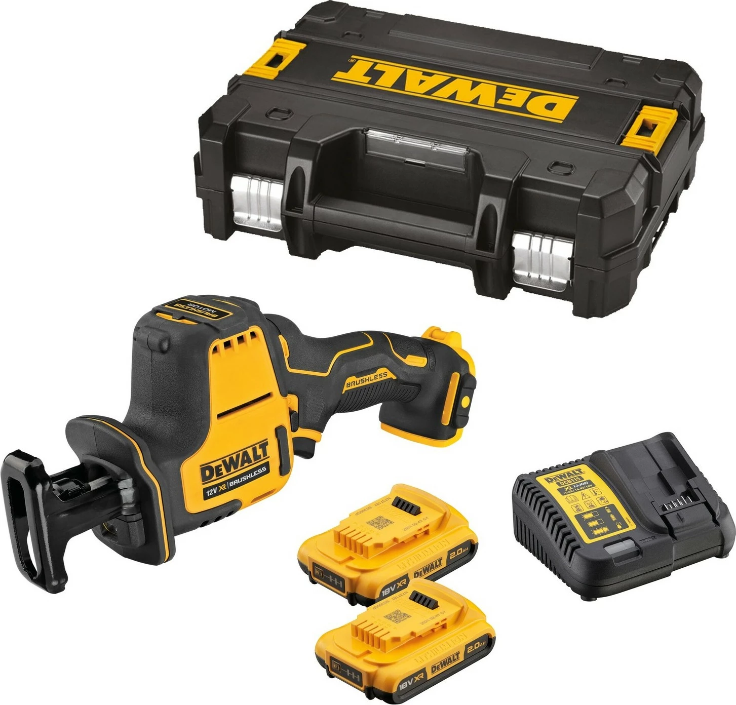 Sharrë elektrike DeWALT DCS312D2-QW, brushless, 12V, 2x2Ah, zi/verdhe