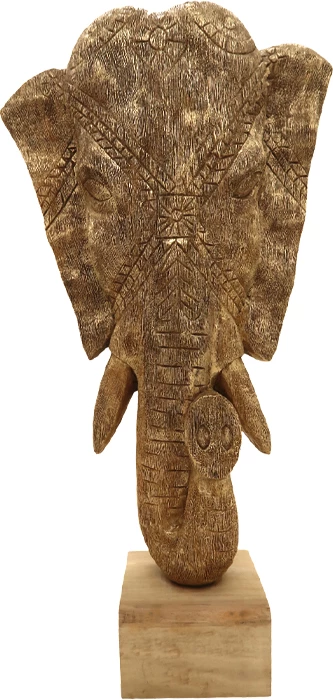 Dekor tavoline elefant, ngjyrë ari, dru mango, 31x13x61 cm