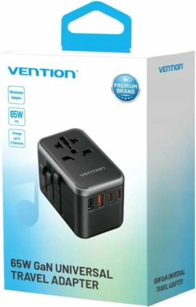 Adapter universal udhëtimi me karikues Vention 65W, i zi