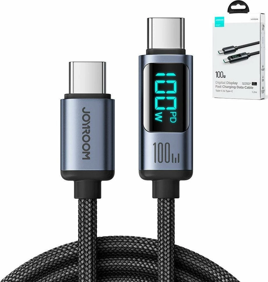 Kabllo USB-C–USB-C Joyroom S-CC100A16 100W 1.2 m me ekran LED, e zezë