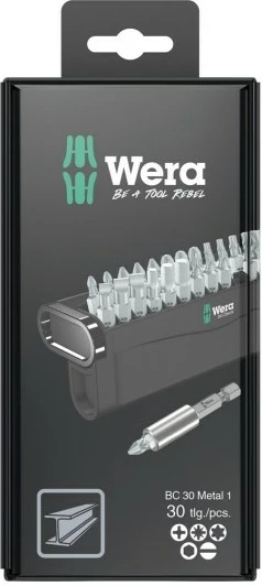 Set bitash Wera 29 copë, 1/4", Bit holder, kuti bartëse, PH/PZ/TX, ngjyrë e zezë/metalike