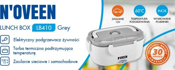 Lunch box me ngrohje NOVEEN LB410 1.6L 230V/12V, gri, set me çantë termike + lugë + kabllo