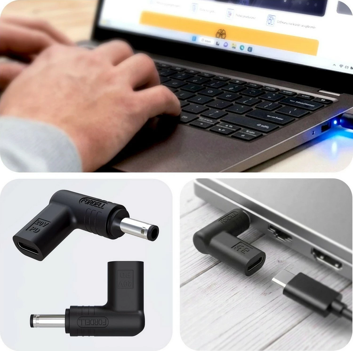Adapter rryme për laptop 3MK HARDY 65W, për Dell, USB-C/DC 4.5 x 3.0, e zezë