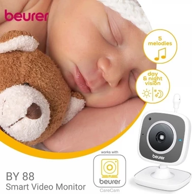 Monitor për bebe BEURER BY 88, Wi-Fi, CareCam, e bardhë/hirtë