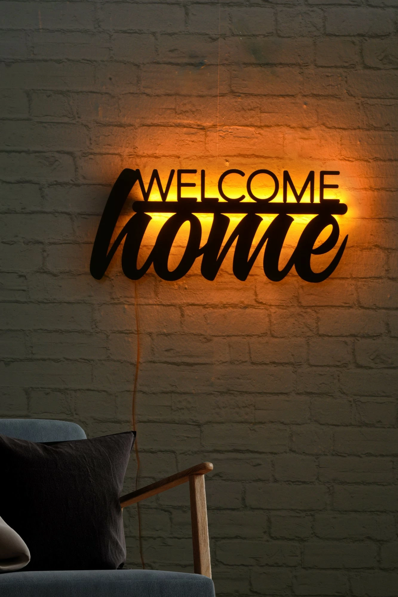 Dritë dekorative LED për mur, Welcome Home, e verdhë