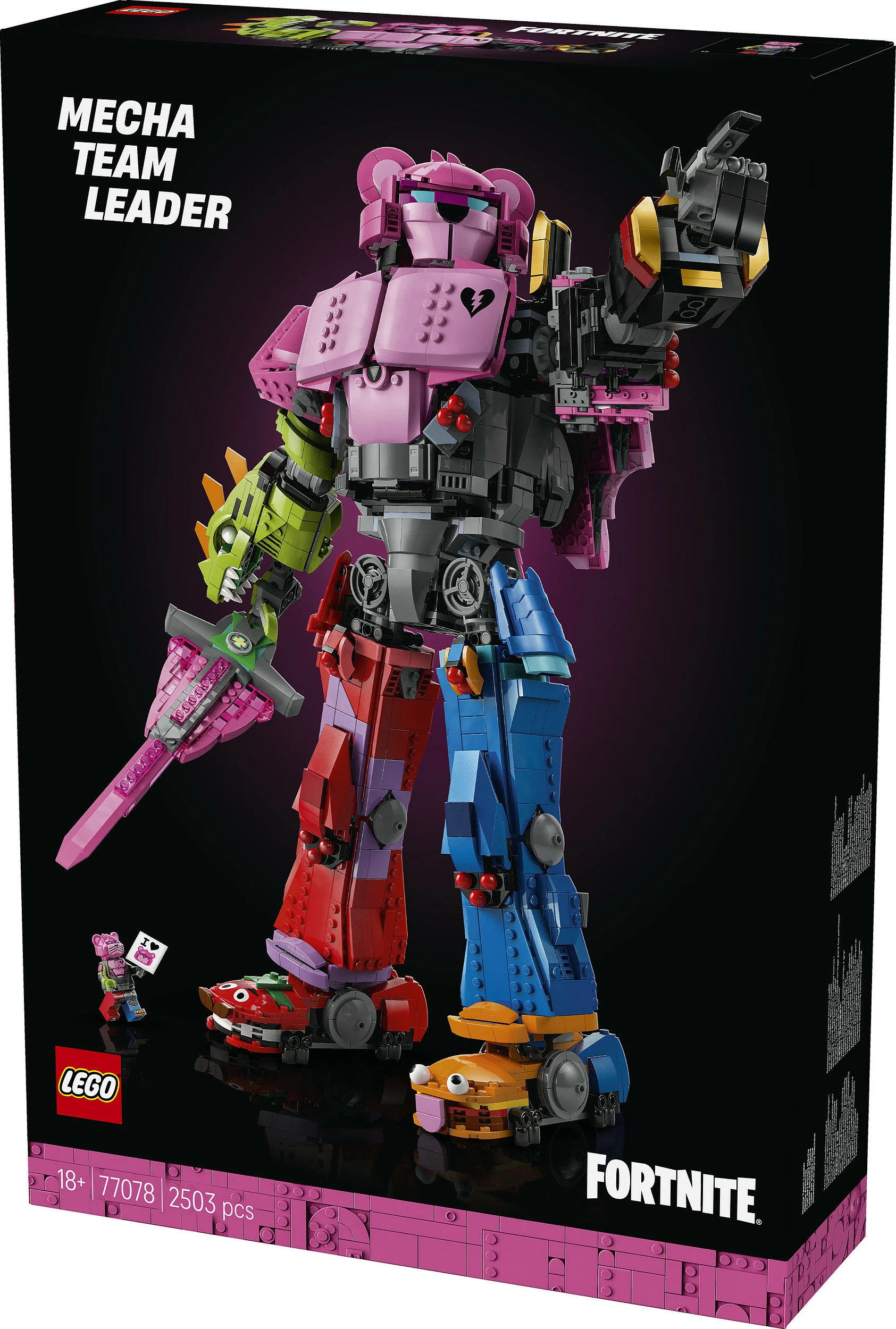 Set ndërtimi LEGO Fortnite Mecha Team Leader 77078, 2503 copë, figurë mech 45 cm, multikolor