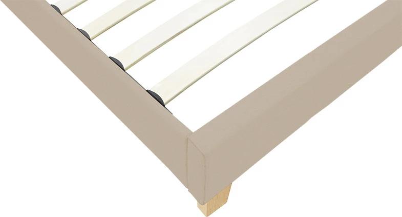 Krevat Nevil, stof ecru, këmbë druri natyrale, 100x200cm