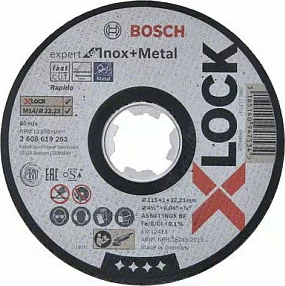 Disk prerës Bosch PRO X-LOCK Expert Inox+Metal 115x1.0mm, 1 copë, zi/bardhë