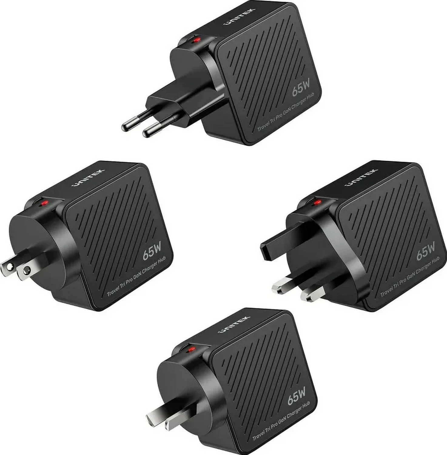Karikues udhëtimi Unitek Travel Tri Pro GaN, 65W PD, HDMI 4K@60Hz, USB-C/USB-A, i zi