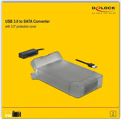 Adapter USB-A në SATA DeLOCK 64086, 6 Gbit/s, transparent