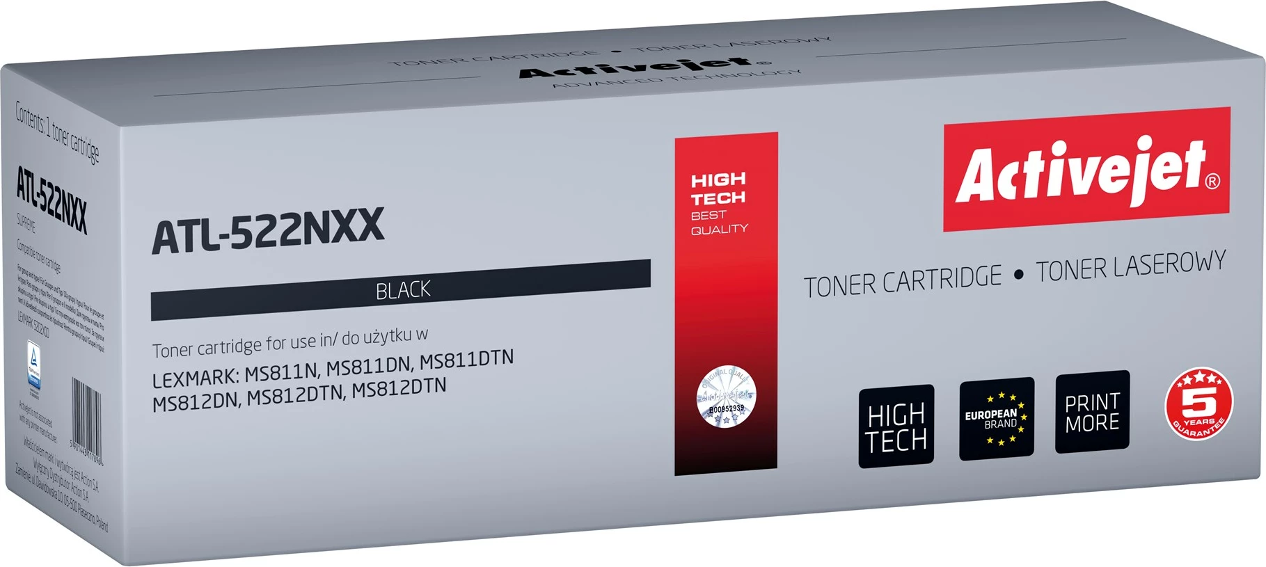 Toner zëvendësues Activejet ATL-522NXX për printer Lexmark, i zi