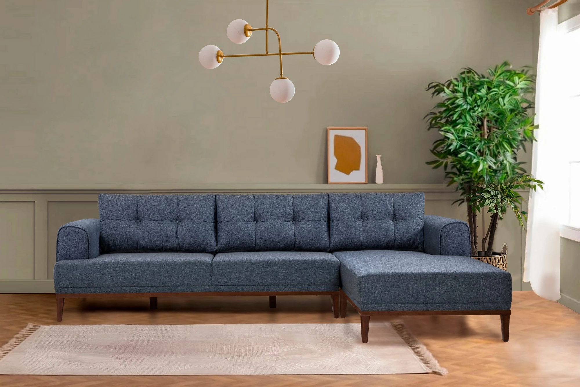 Këndore Vina, ngjyrë kaltër e errët, këmbë druri, Atelier del Sofa