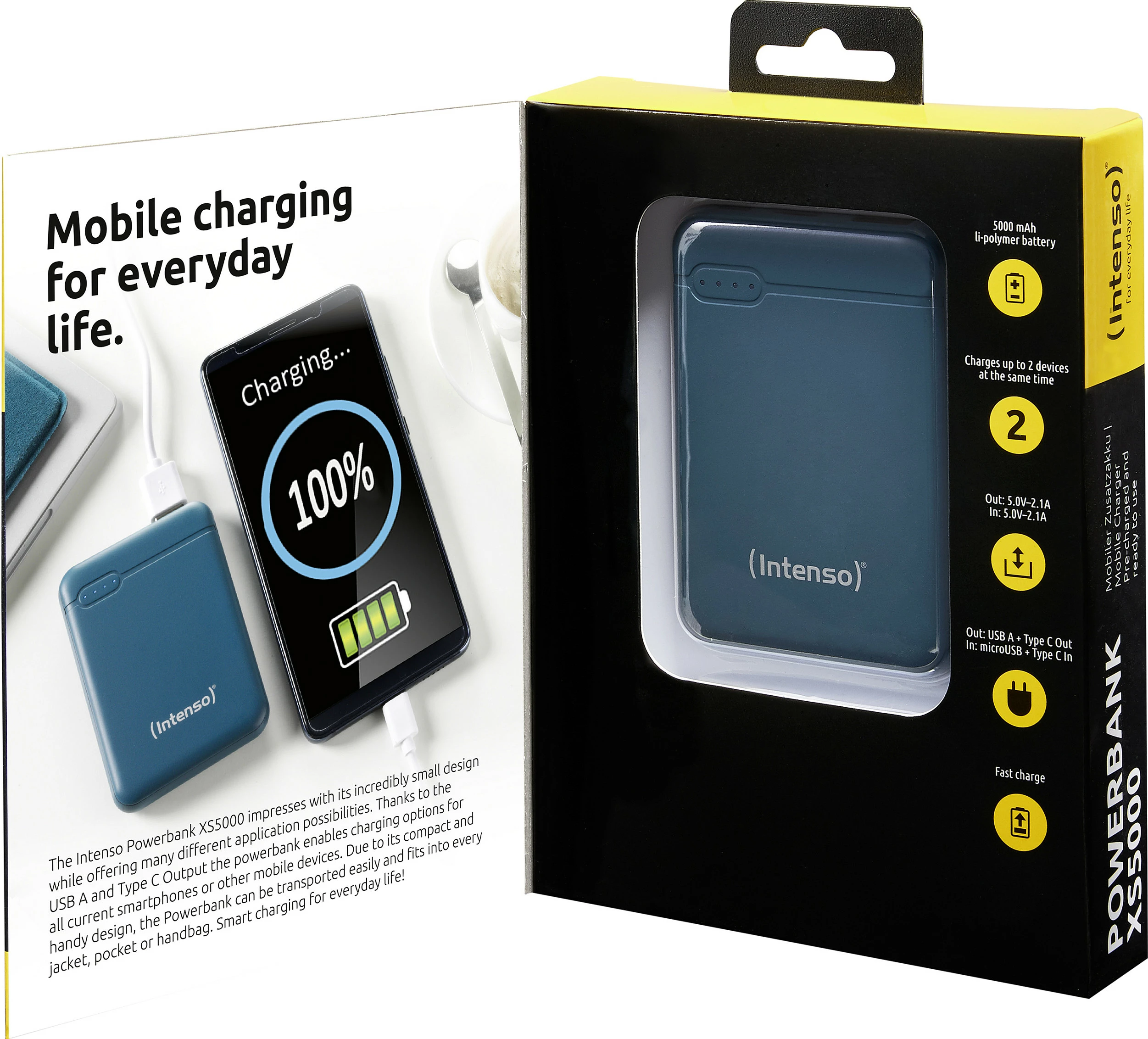 Powerbank Intenso XS5000, 5000 mAh, USB-C/USB-A, petrol