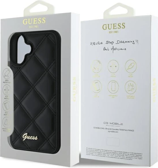 Mbështjellës Guess Quilted Metal për iPhone 16 Plus, 6.7", i zi