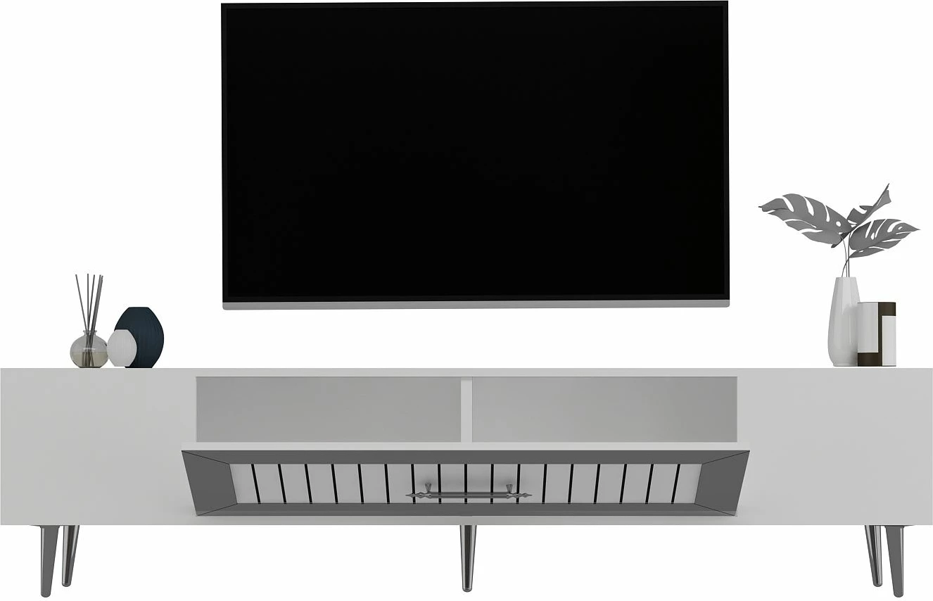 Komodë TV Skye Decor, e bardhë, argjend